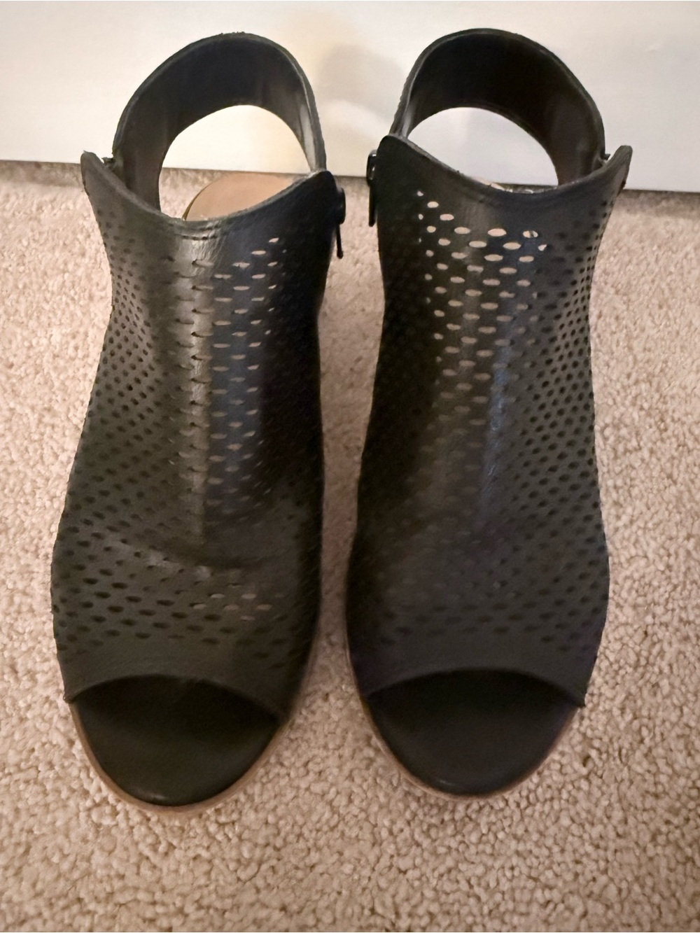 Women's Black Perforated Peep-Toe Booties